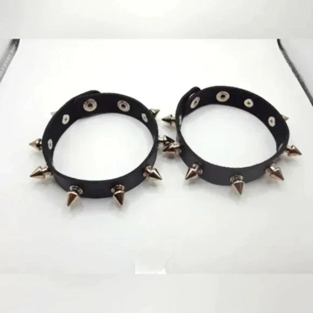 COPY - Goth Spike  vegan Leather Bracelets Set of 2 Unisex -Black-New
